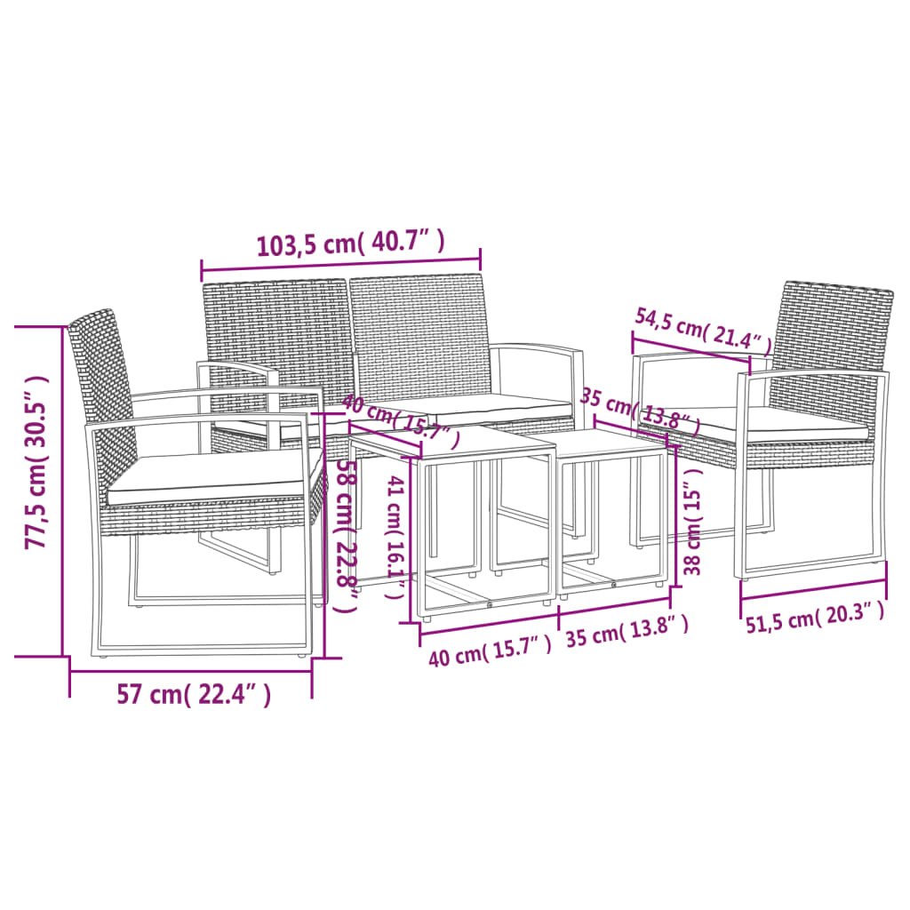 vidaXL Set da Pranzo da Giardino 5 pz Nero con Cuscini in Rattan PP