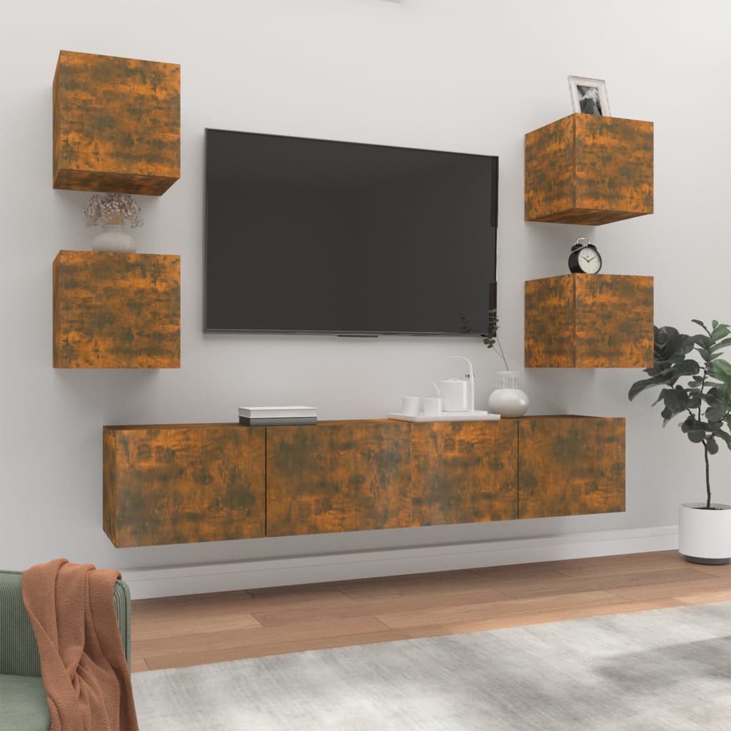 vidaXL Set di Mobili Porta TV 6 pz Rovere Fumo in Legno Multistrato