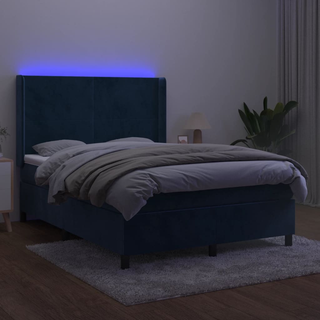 vidaXL Letto a Molle con Materasso e LED Blu Scuro 140x190 cm