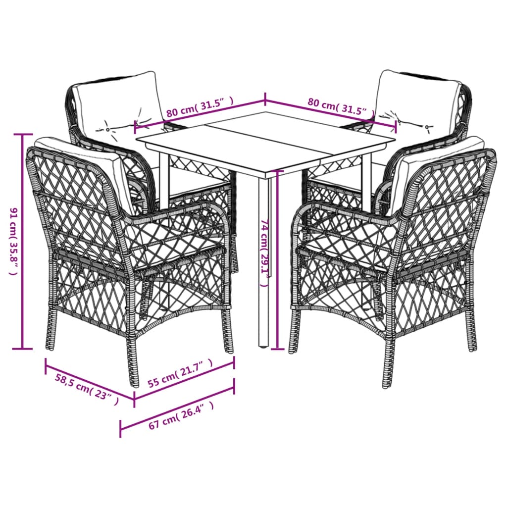 vidaXL Set da Pranzo da Giardino 5 pz Nero con Cuscini in Polyrattan