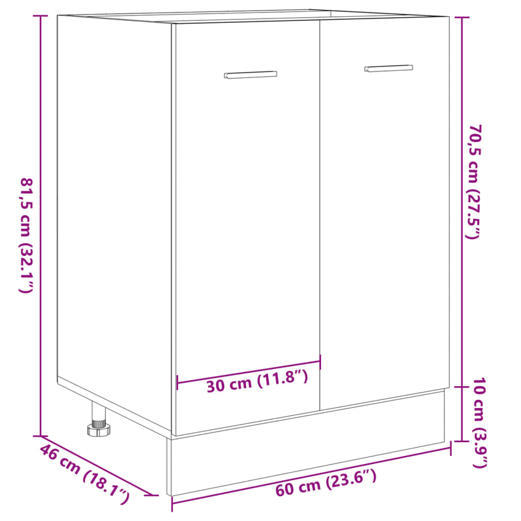 vidaXL Armadio Inferiore Rovere Sonoma 60x46x81,5 cm Legno Multistrato