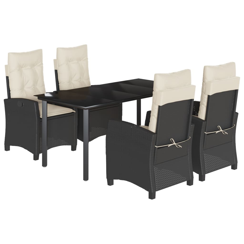 vidaXL Set da Pranzo da Giardino 5 pz Nero con Cuscini in Polyrattan