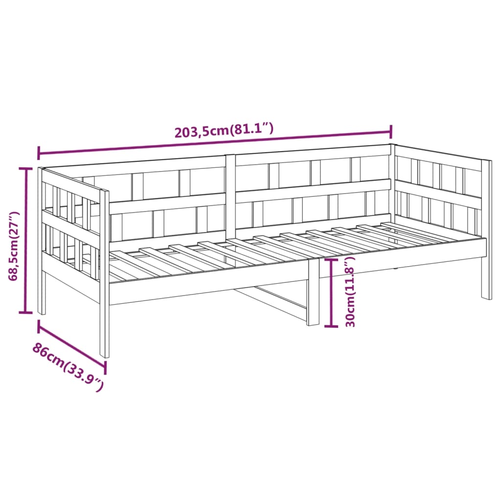 vidaXL Dormeuse Ambra in Legno Massello di Pino 80x200 cm