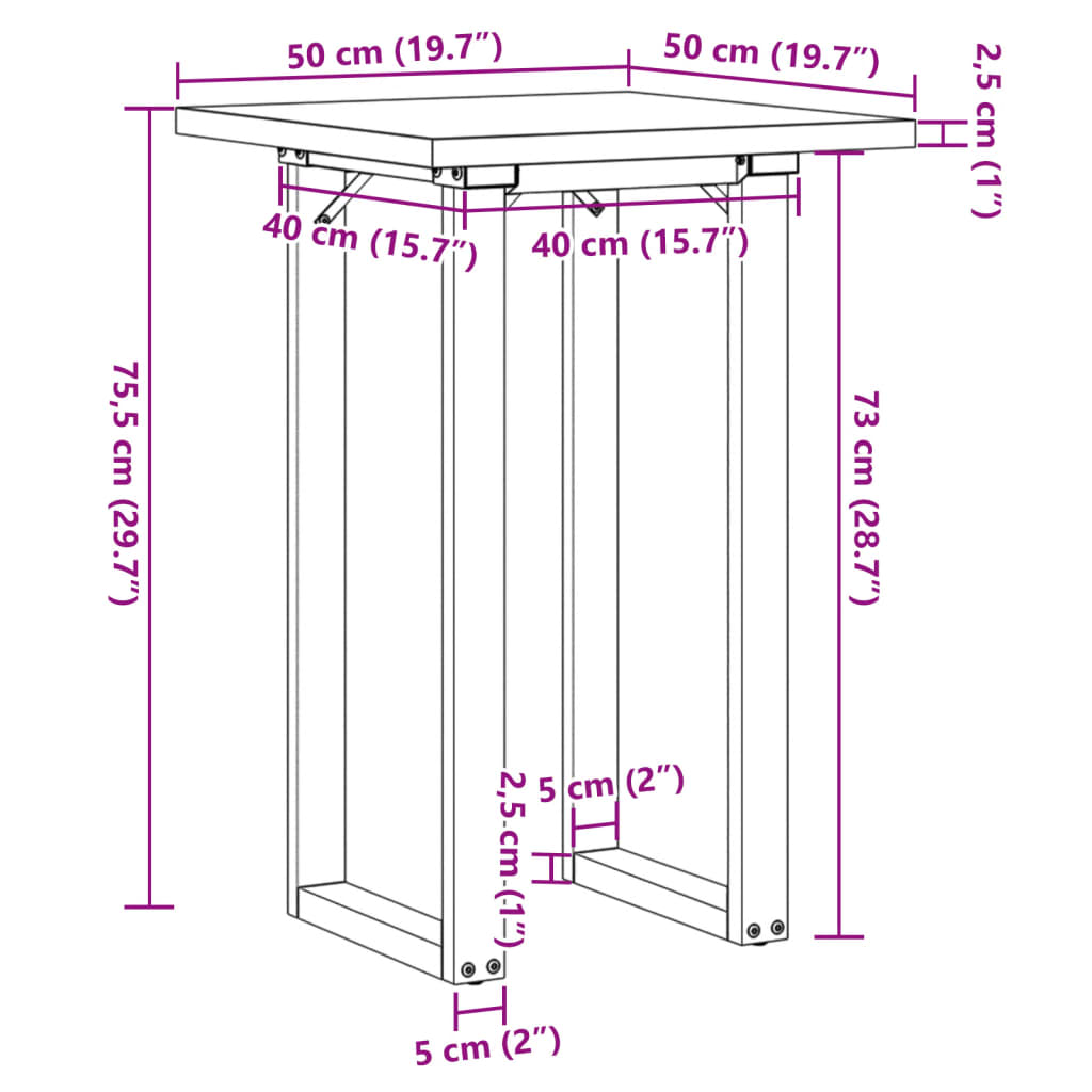 vidaXL Tavolo da Pranzo Telaio a O 50x50x75,5 cm Massello Pino e Ghisa