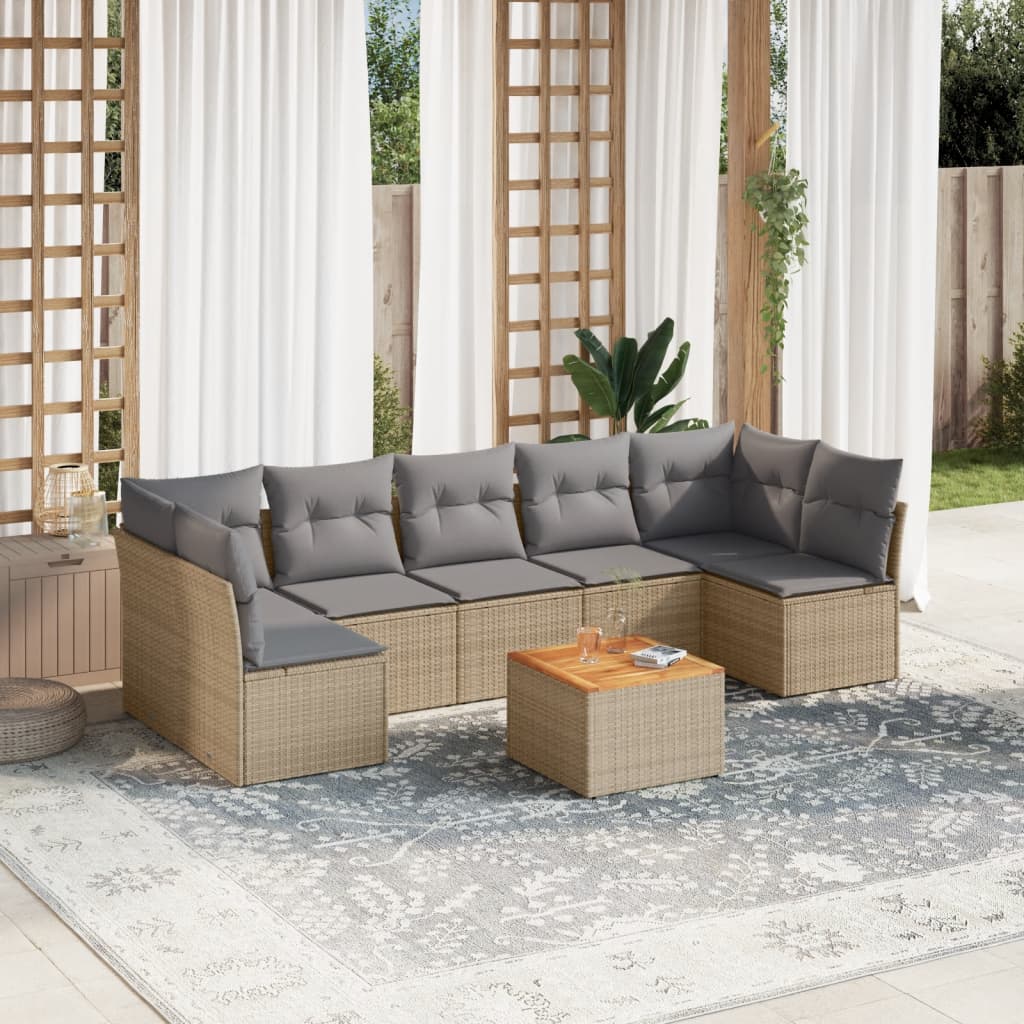 vidaXL Set Divano da Giardino 8 pz con Cuscini Beige Misto Polyrattan