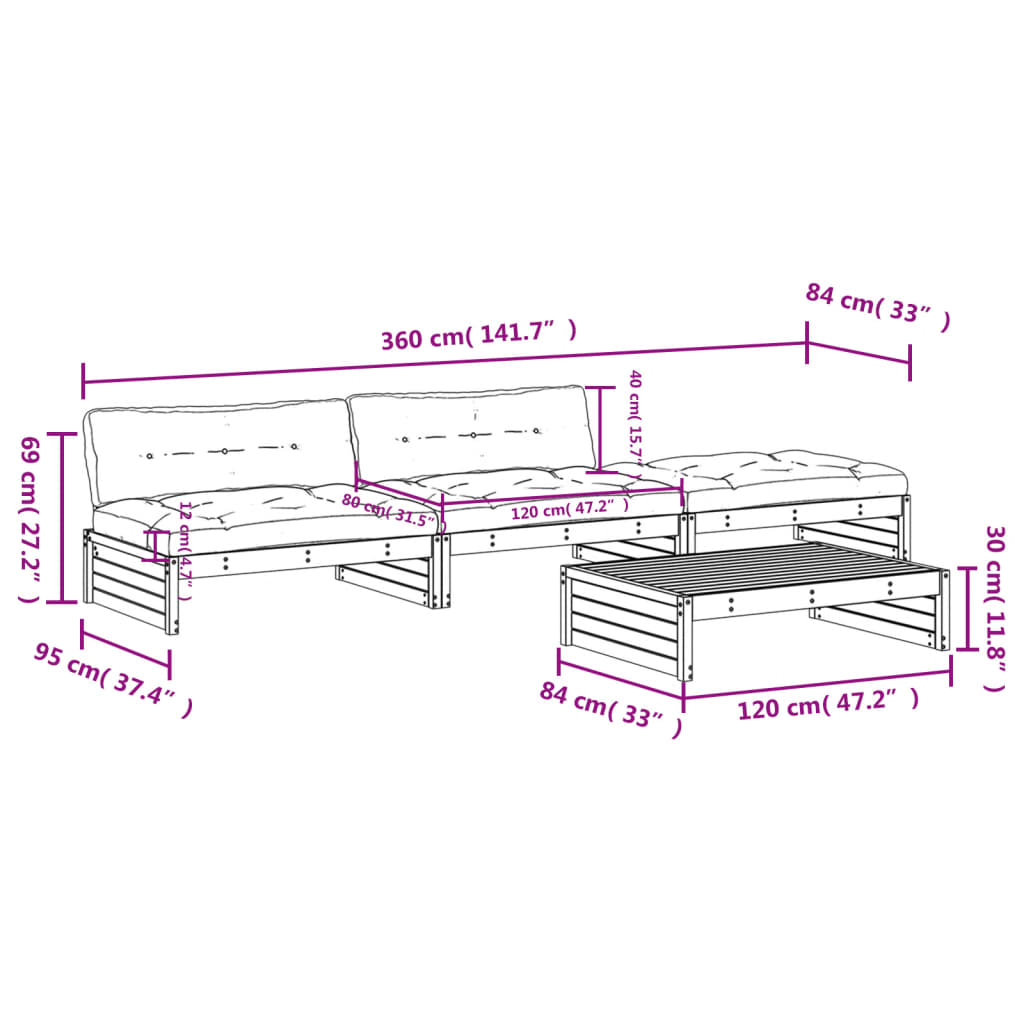 vidaXL Set Divani da Giardino 4 pz con Cuscini in Legno Massello ambra