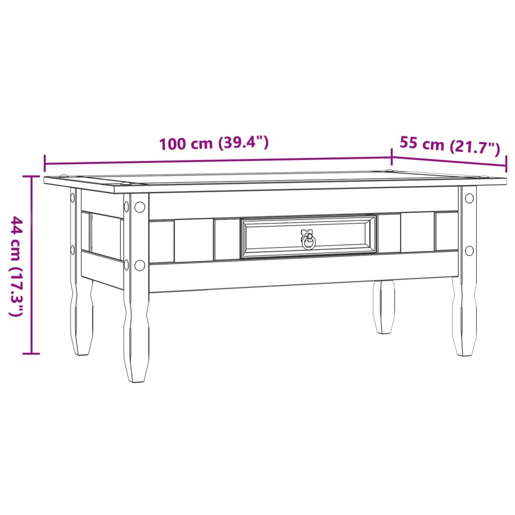 vidaXL Tavolino Caffé Pino Messicano Corona Range Grigio 100x55x44 cm