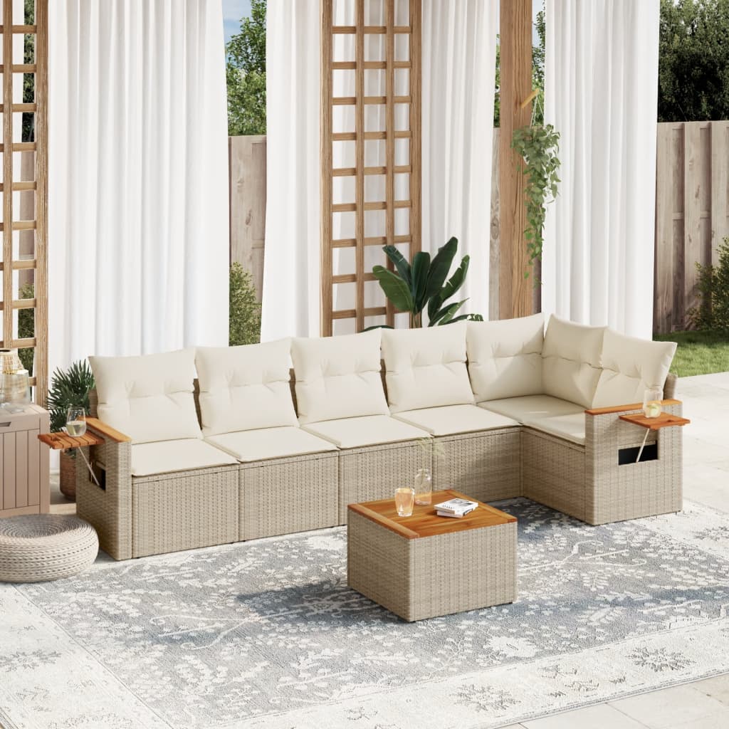 vidaXL Set Divani da Giardino 7 pz con Cuscini Beige in Polyrattan