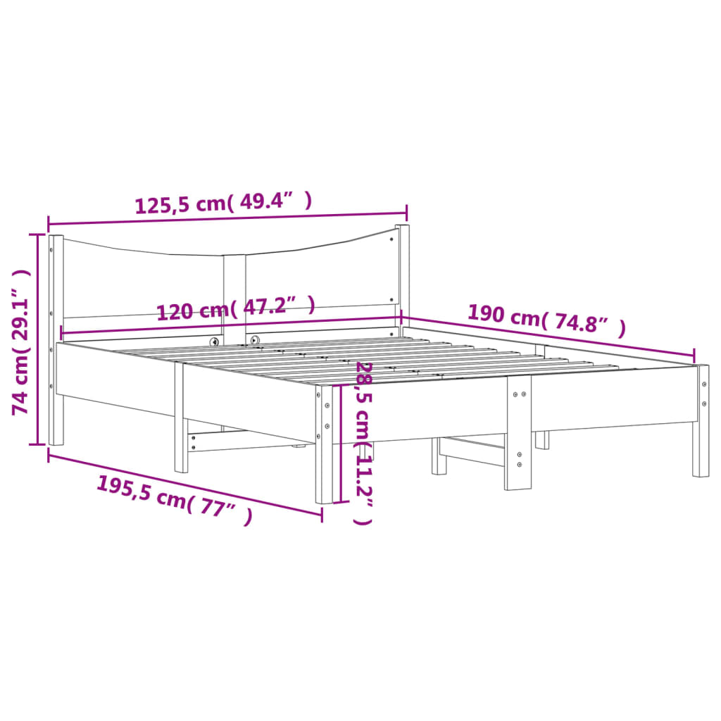 vidaXL Letto senza Materasso Bianco 120x190 cm Legno Massello di Pino