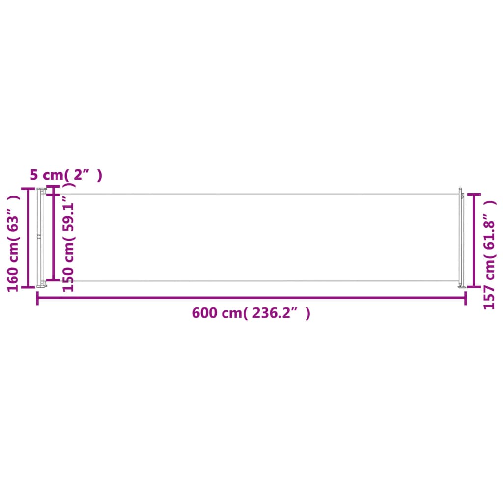 vidaXL Tenda Laterale Retrattile per Patio 600x160 cm Grigia