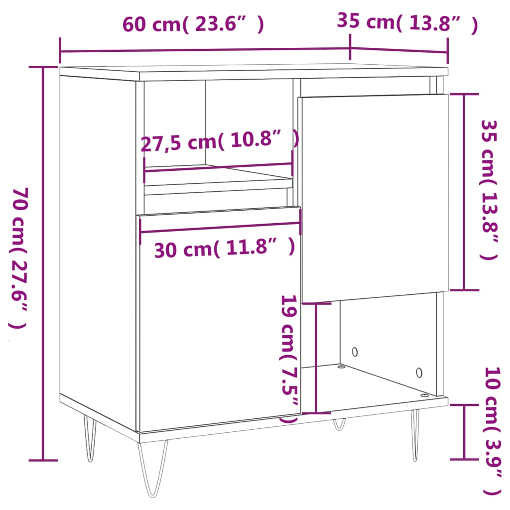 vidaXL Credenza Grigio Cemento 60x35x70 cm in Legno Multistrato