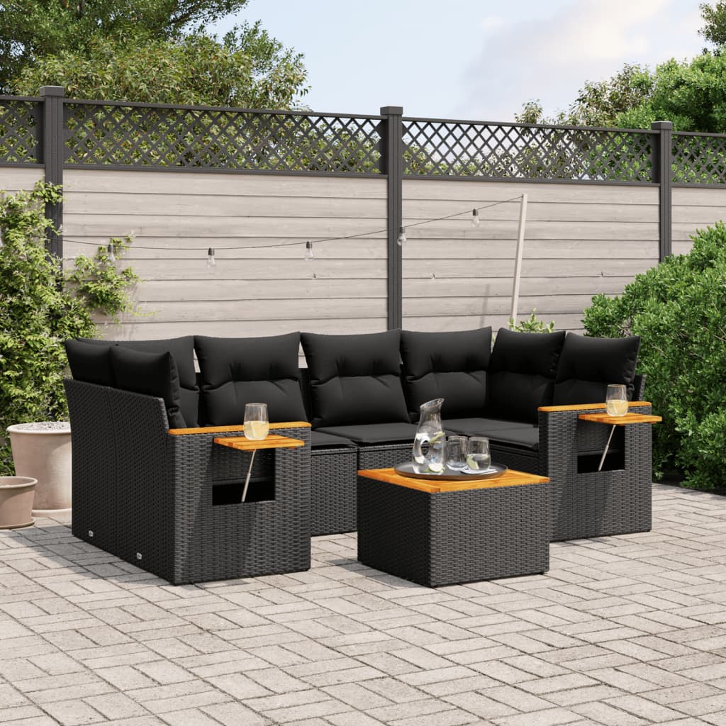 vidaXL Set Divani da Giardino con Cuscini 7pz Nero Polyrattan