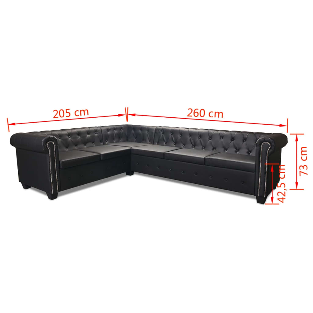 vidaXL Divano Angolare Chesterfield a 6 Posti Pelle Artificiale Nera