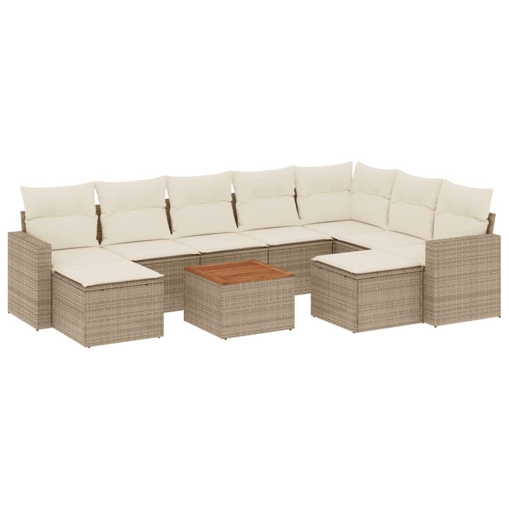 vidaXL Set Divano da Giardino 10 pz con Cuscini Beige in Polyrattan