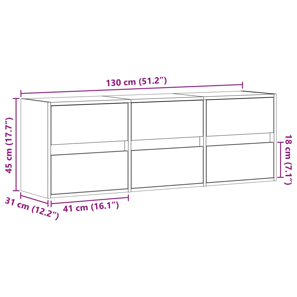 vidaXL Mobile TV a Parete con Luci LED Nero 130x31x45 cm