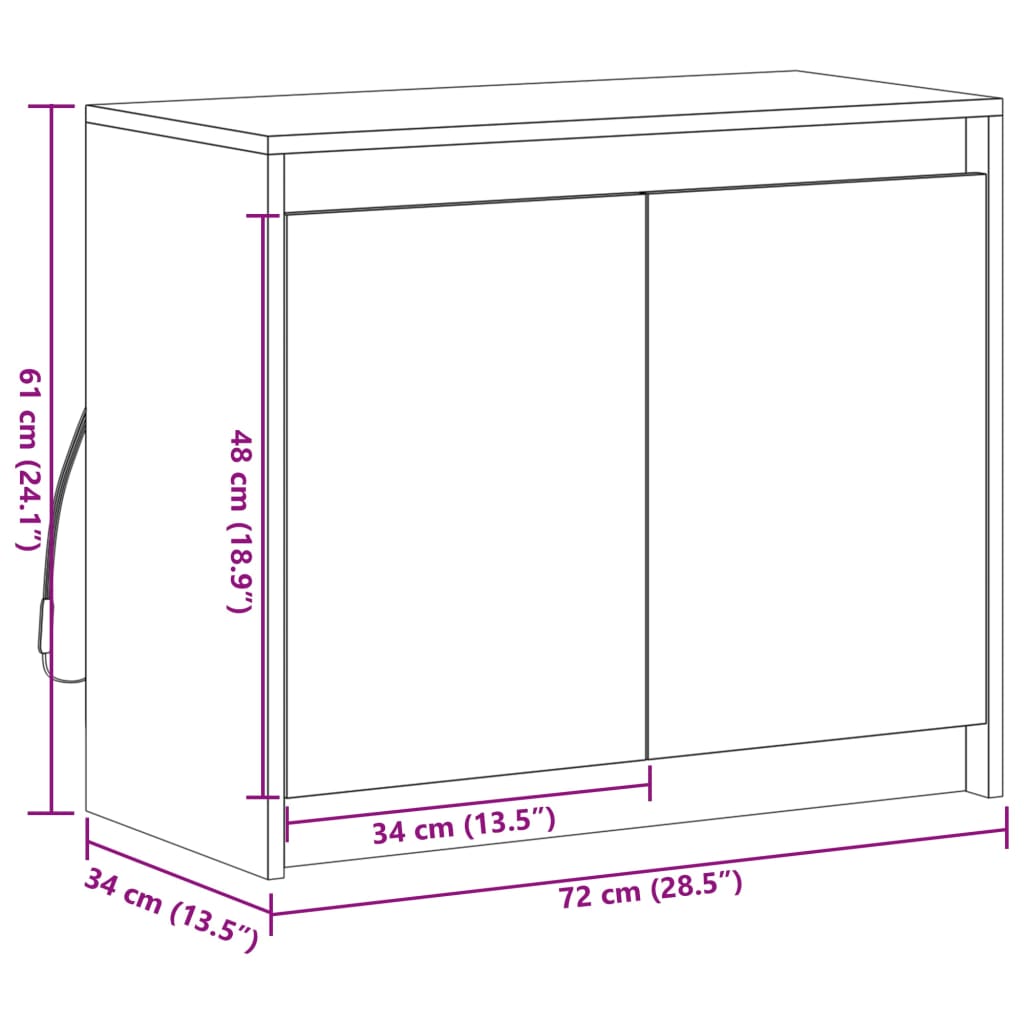 vidaXL Credenza con LED Rovere Sonoma 72x34x61 cm in Legno Multistrato