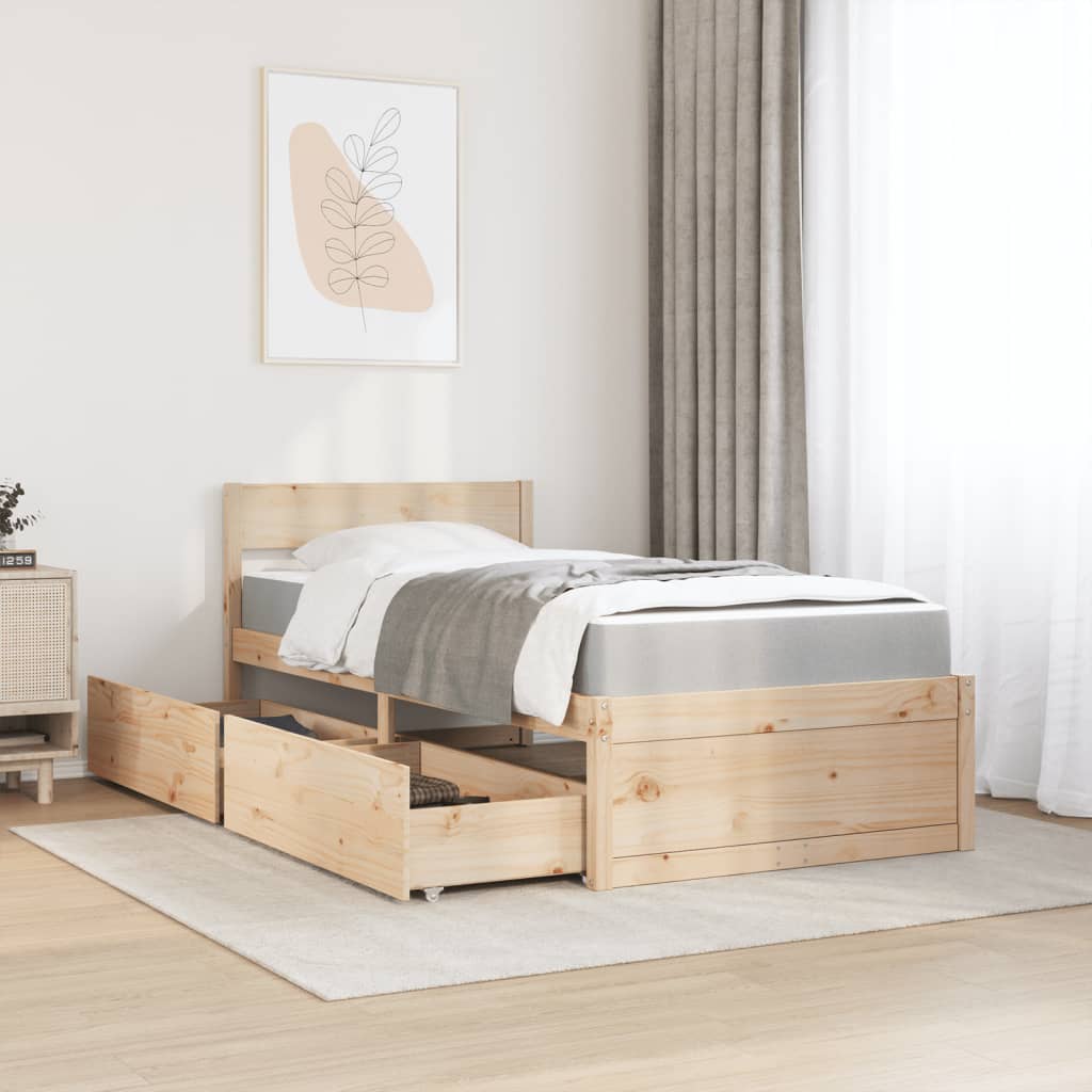 vidaXL Letto con Cassetti e Materasso 90x200 cm Legno Massello di Pino