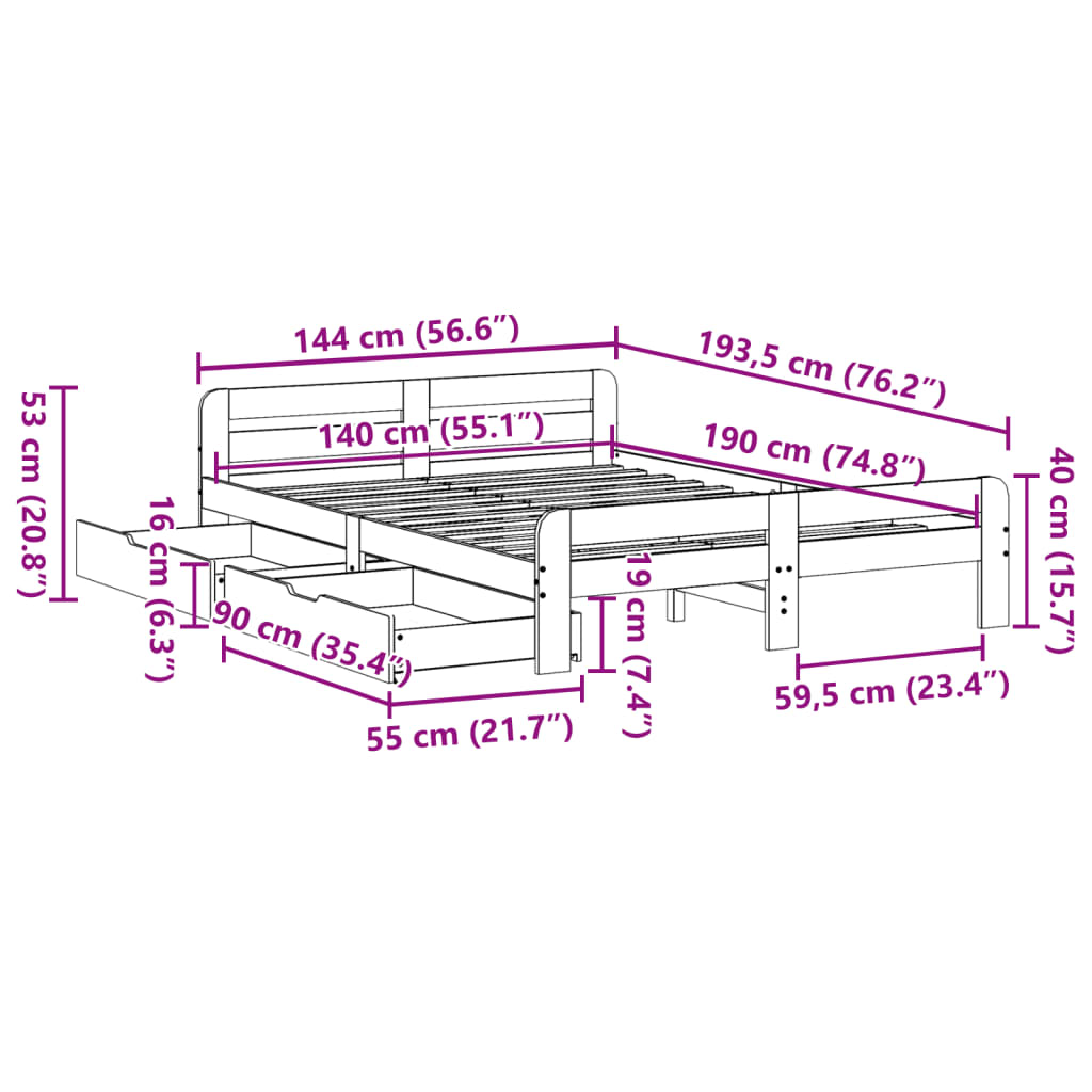 vidaXL Letto senza Materasso 140x190 cm in Legno Massello di Pino