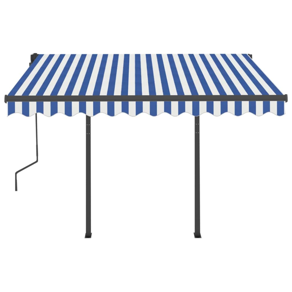 vidaXL Tenda da Sole Retrattile Manuale con Pali 3,5x2,5m Blu e Bianca