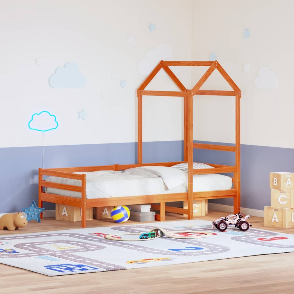 vidaXL Tetto Letto Bambini Marrone Cera 98x70x176,5 cm Massello Pino