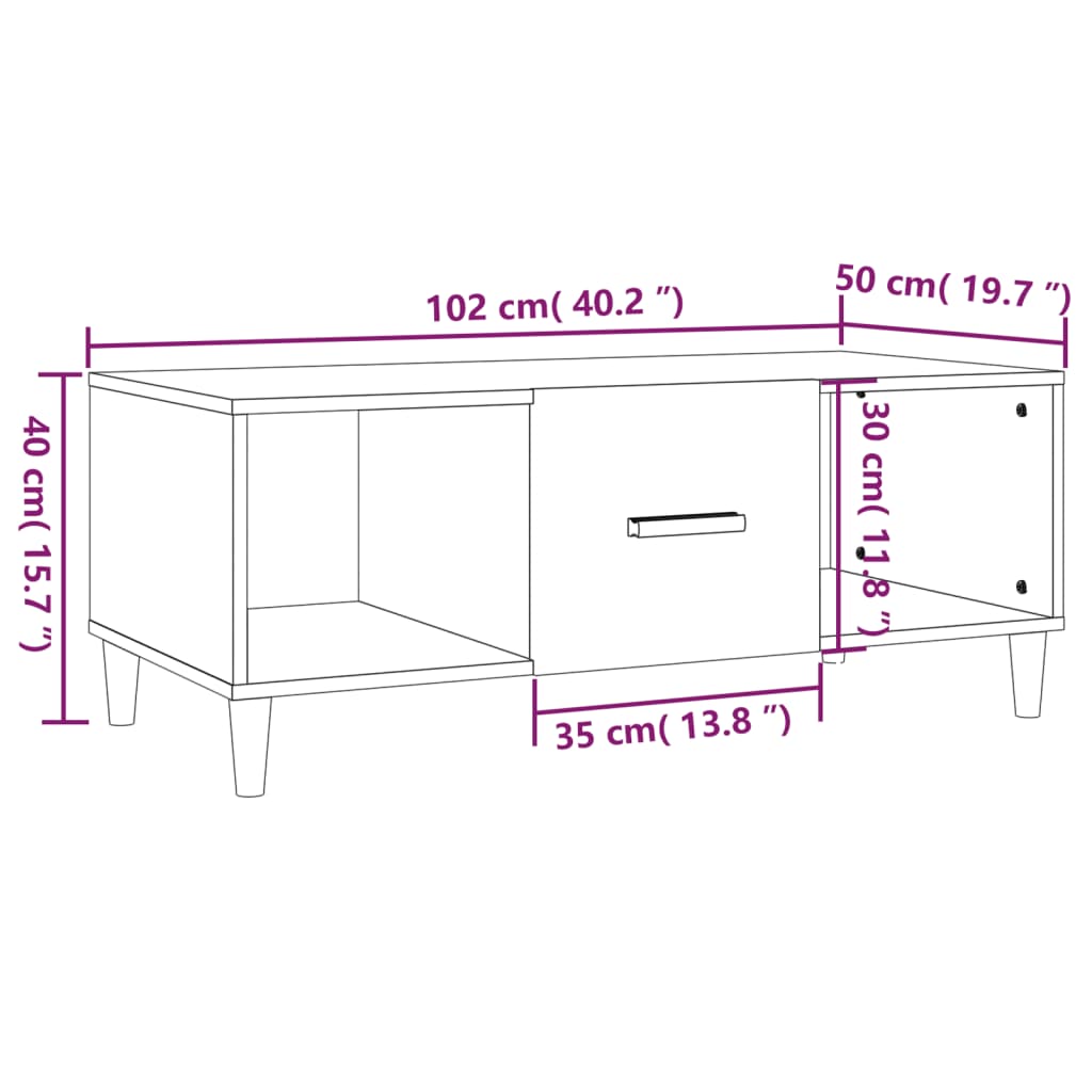 vidaXL Tavolino da Salotto Bianco 102x50x40 cm in Legno Multistrato