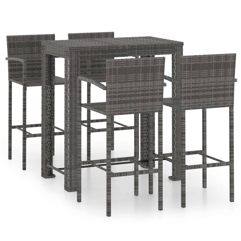 vidaXL Set Bar da Giardino 5 pz con Braccioli in Polyrattan Grigio