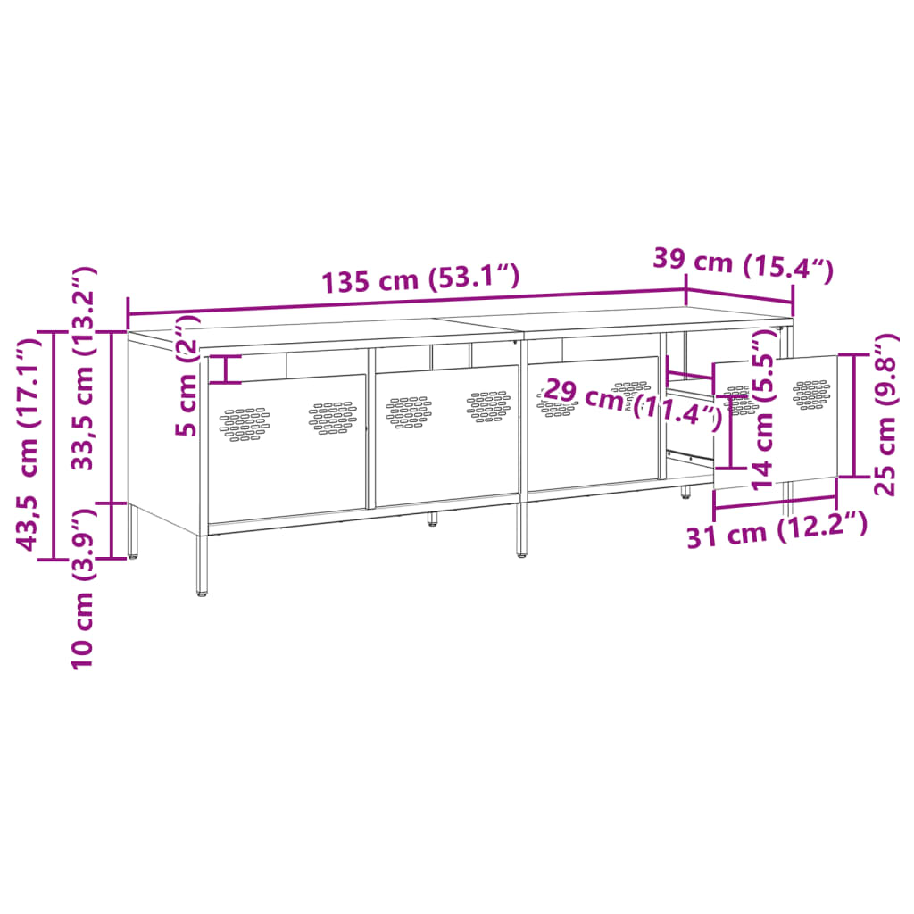 vidaXL Mobile TV Verde Oliva 135x39x43,5cm Acciaio Laminato a Freddo