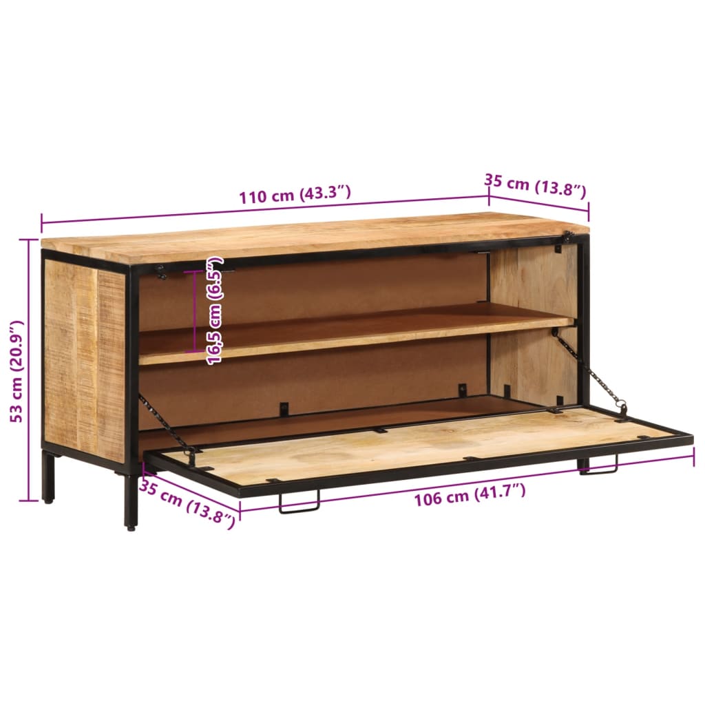 vidaXL Scarpiera 110x35x53 cm in Legno Massello di Mango Grezzo