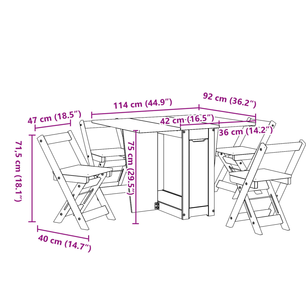 vidaXL Set da Pranzo 5 pz Corona Pieghevole Marrone Cera in Pino