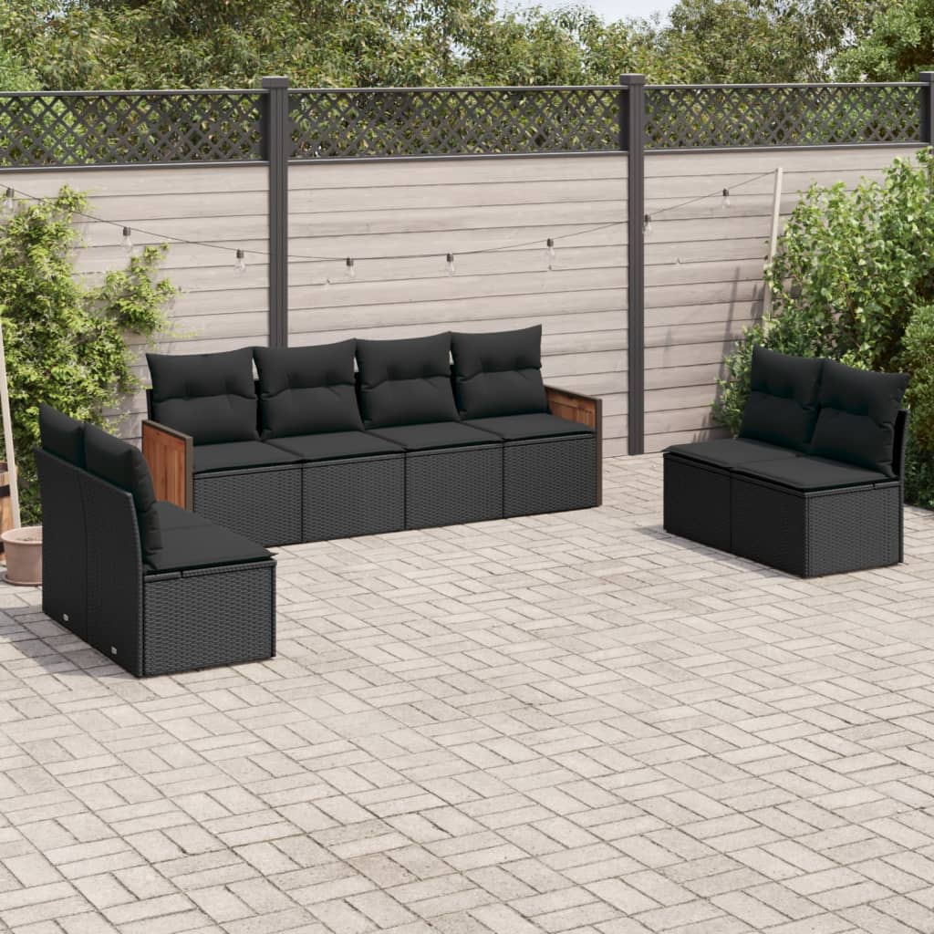 vidaXL Set Divani da Giardino con Cuscini 8 pz Nero in Polyrattan