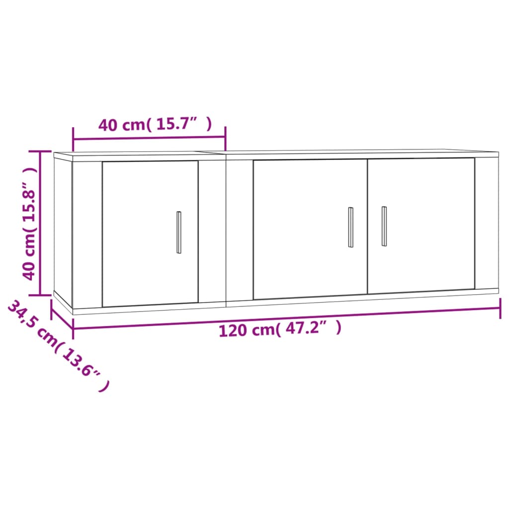 vidaXL Set di Mobili Porta TV 2 pz Grigio Cemento in Legno Multistrato