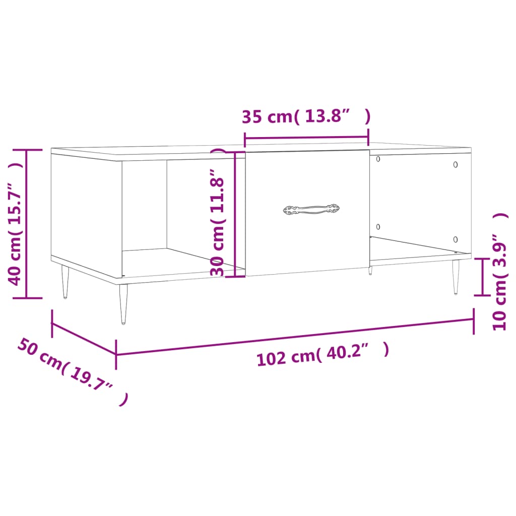 vidaXL Tavolino da Salotto Nero 102x50x40 cm in Legno Multistrato