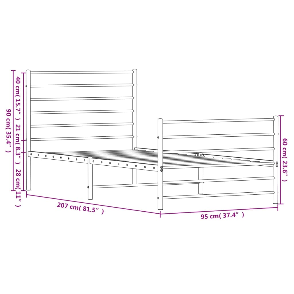 vidaXL Giroletto con Testiera e Pediera Metallo Bianco 90x200 cm