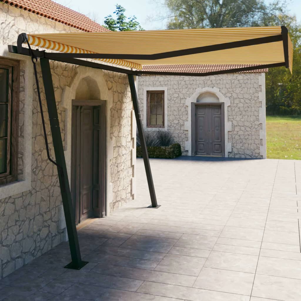 vidaXL Tenda da Sole Retrattile Manuale con Pali 4x3 m Gialla e Bianca