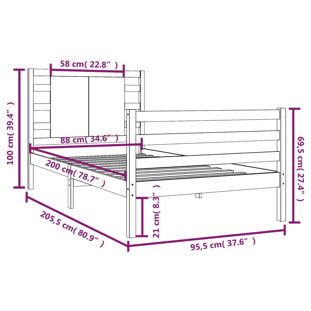 vidaXL Giroletto senza Materasso Bianco 90x200 cm Legno Massello Pino