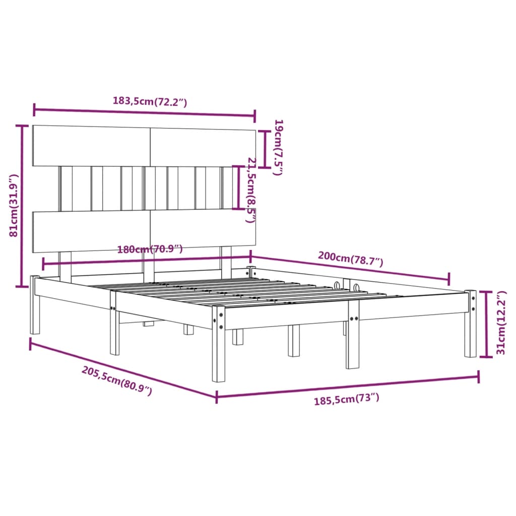 vidaXL Giroletto Nero in Legno Massello 180x200 cm Super King