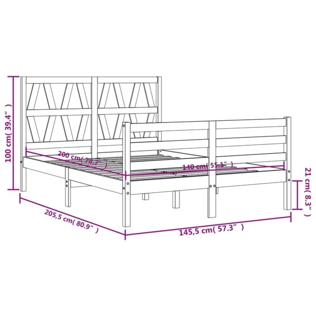 vidaXL Giroletto con Testiera Bianco 140x200 cm in Legno Massello