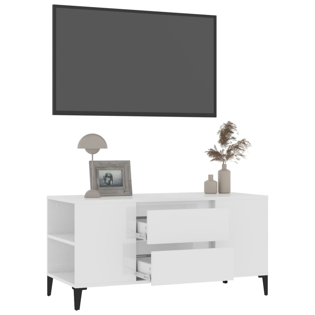 vidaXL Mobile Porta TV Bianco Lucido 102x44,5x50 cm Legno Multistrato