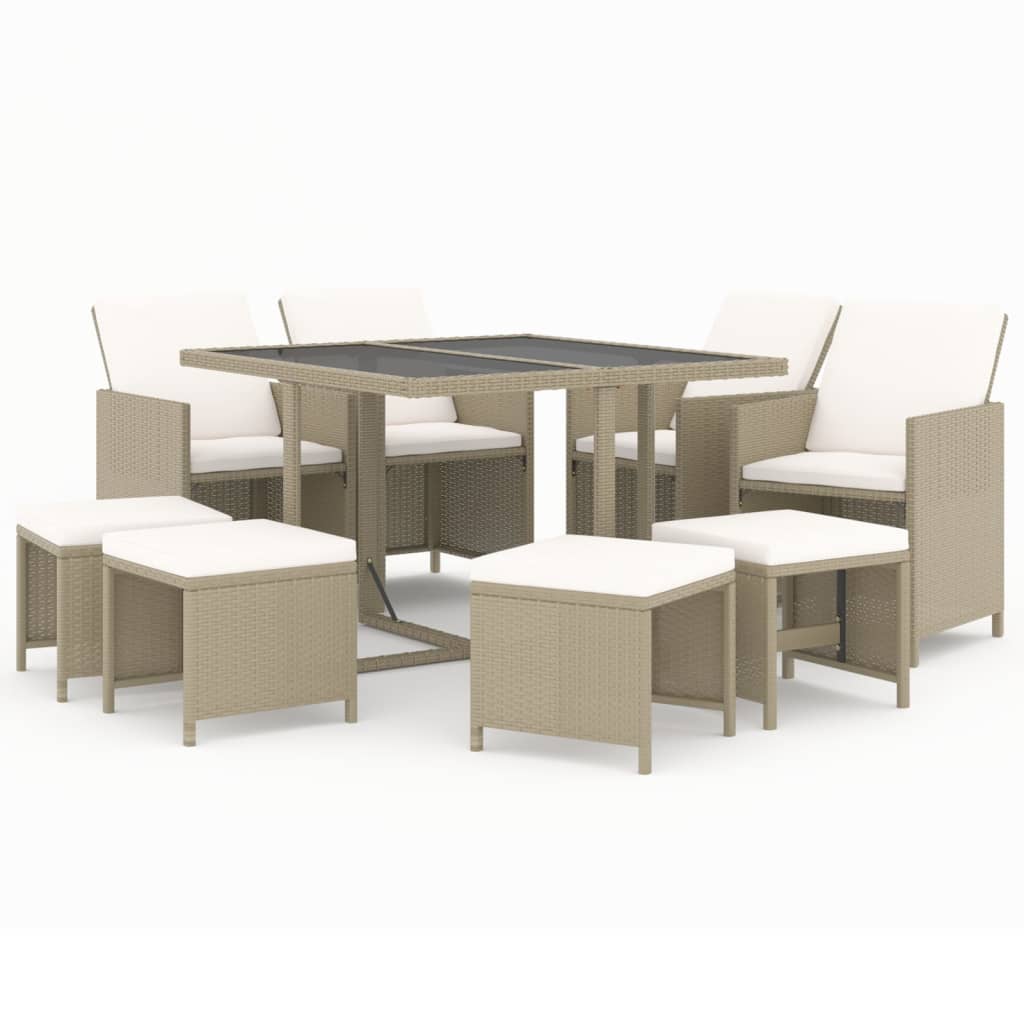 vidaXL Set da Pranzo da Giardino 9 pz con Cuscini in Polyrattan Beige