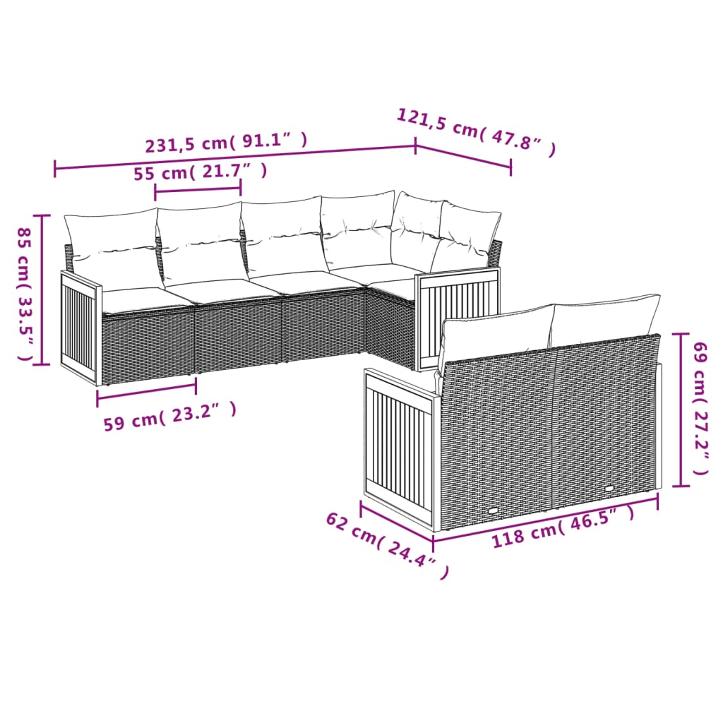 vidaXL Set Divani da Giardino con Cuscini 7pz Nero Polyrattan