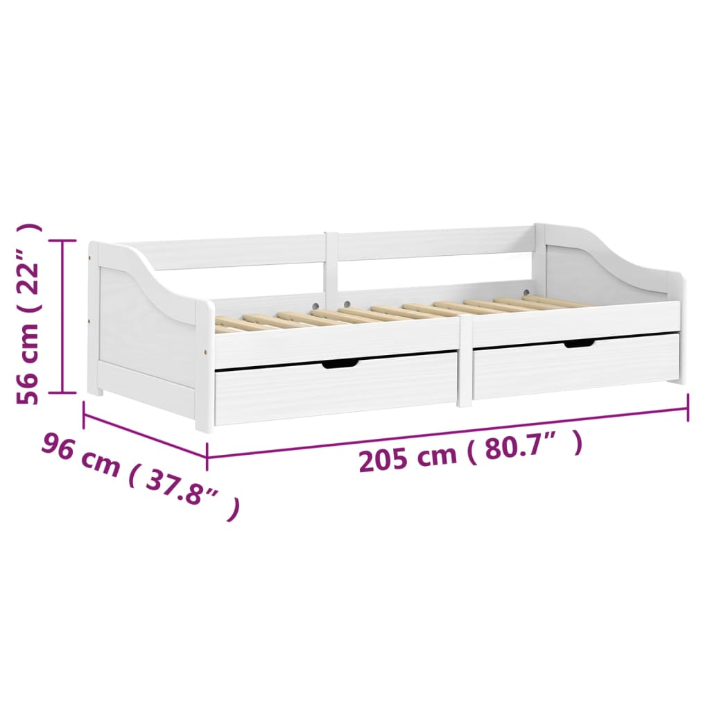 vidaXL Dormeuse 2 Cassetti Bianca 90x200 cm Legno Massello Pino IRUN