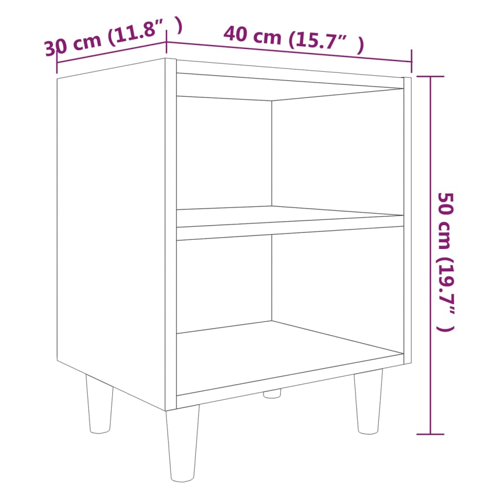 vidaXL Comodini Gambe in Legno Massello 2 pz Rovere Marrone 40x30x50cm