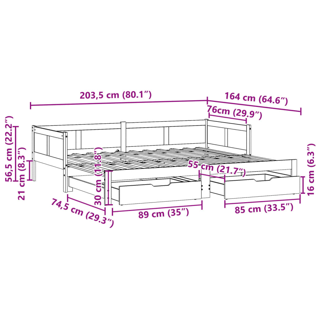 vidaXL Dormeuse Letto Estraibile e Cassetti Bianca 80x200cm Legno Pino