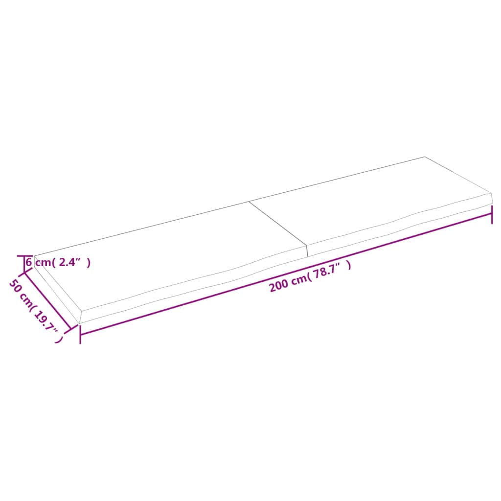 vidaXL Ripiano Marrone Scuro 200x50x(2-6) cm Massello Rovere Trattato