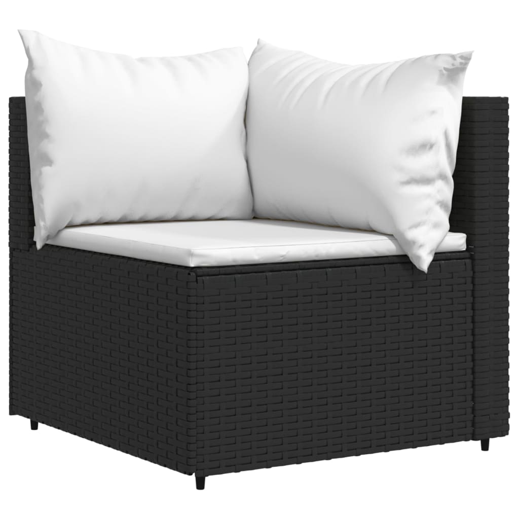 vidaXL Set Divani da Giardino 3 pz con Cuscini Nero in Polyrattan