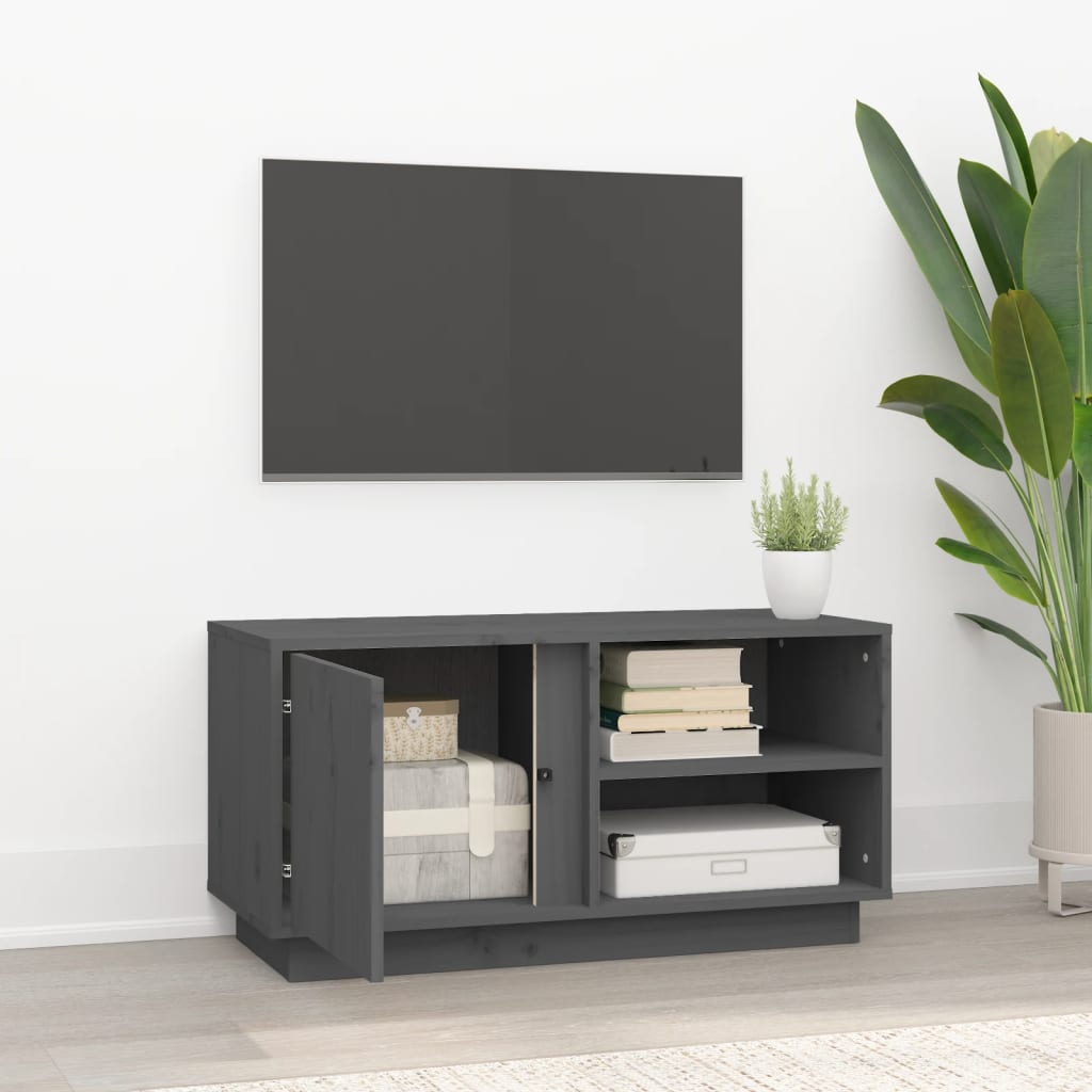 vidaXL Mobile Porta TV Grigio 80x35x40,5 cm in Legno Massello di Pino