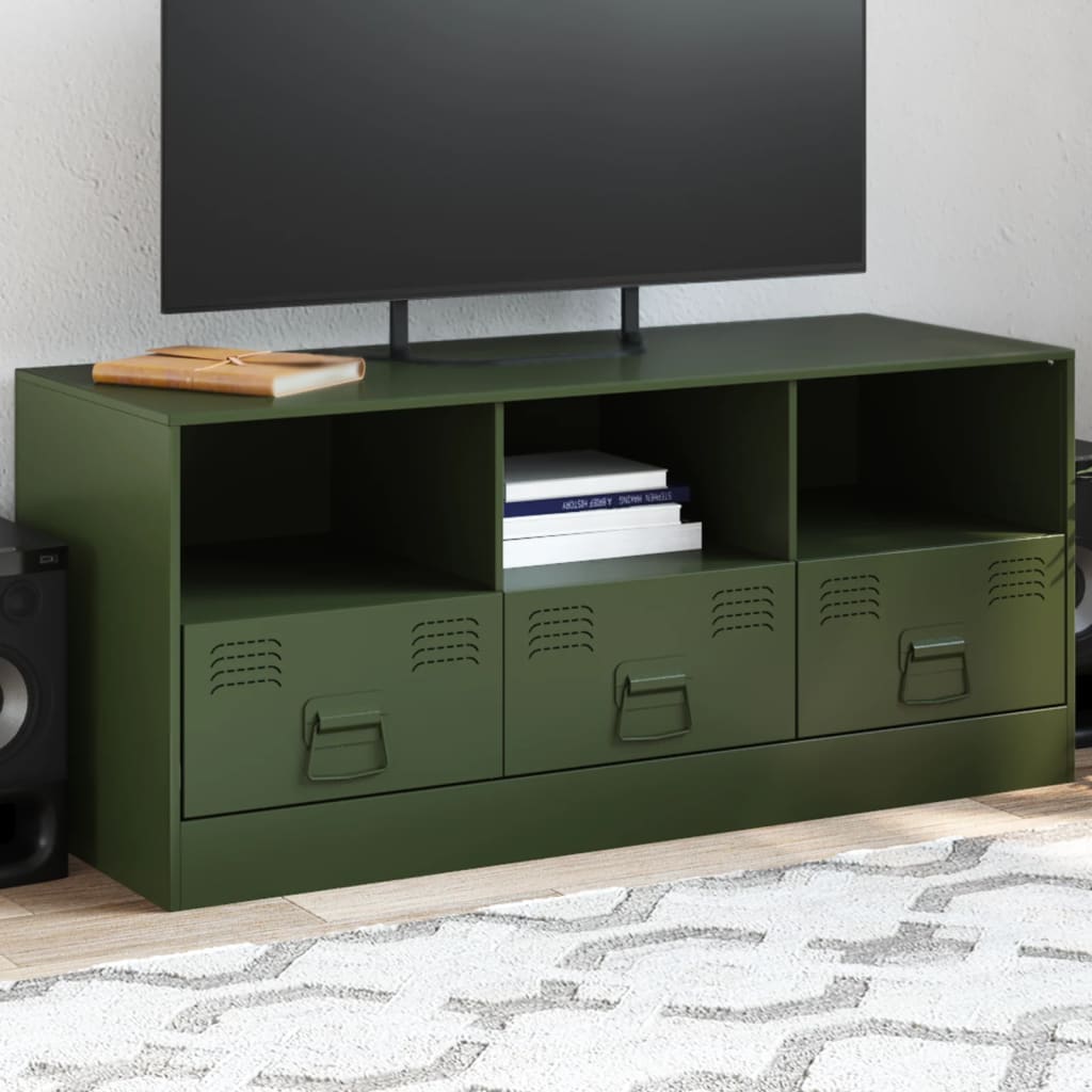 vidaXL Mobile TV Verde Oliva 99x39x44 cm in Acciaio