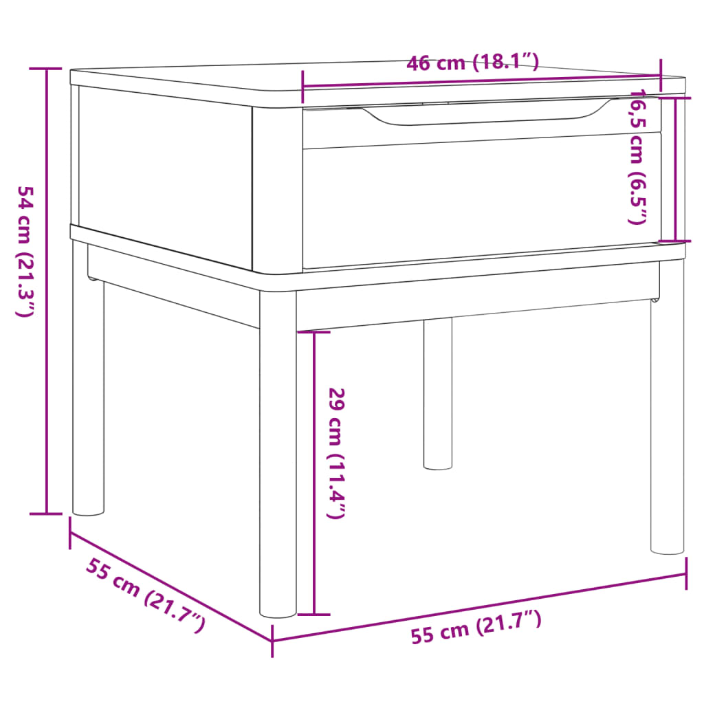 vidaXL Tavolo per Lampada FLORO Grigio 55x55x54 cm Legno Massello Pino