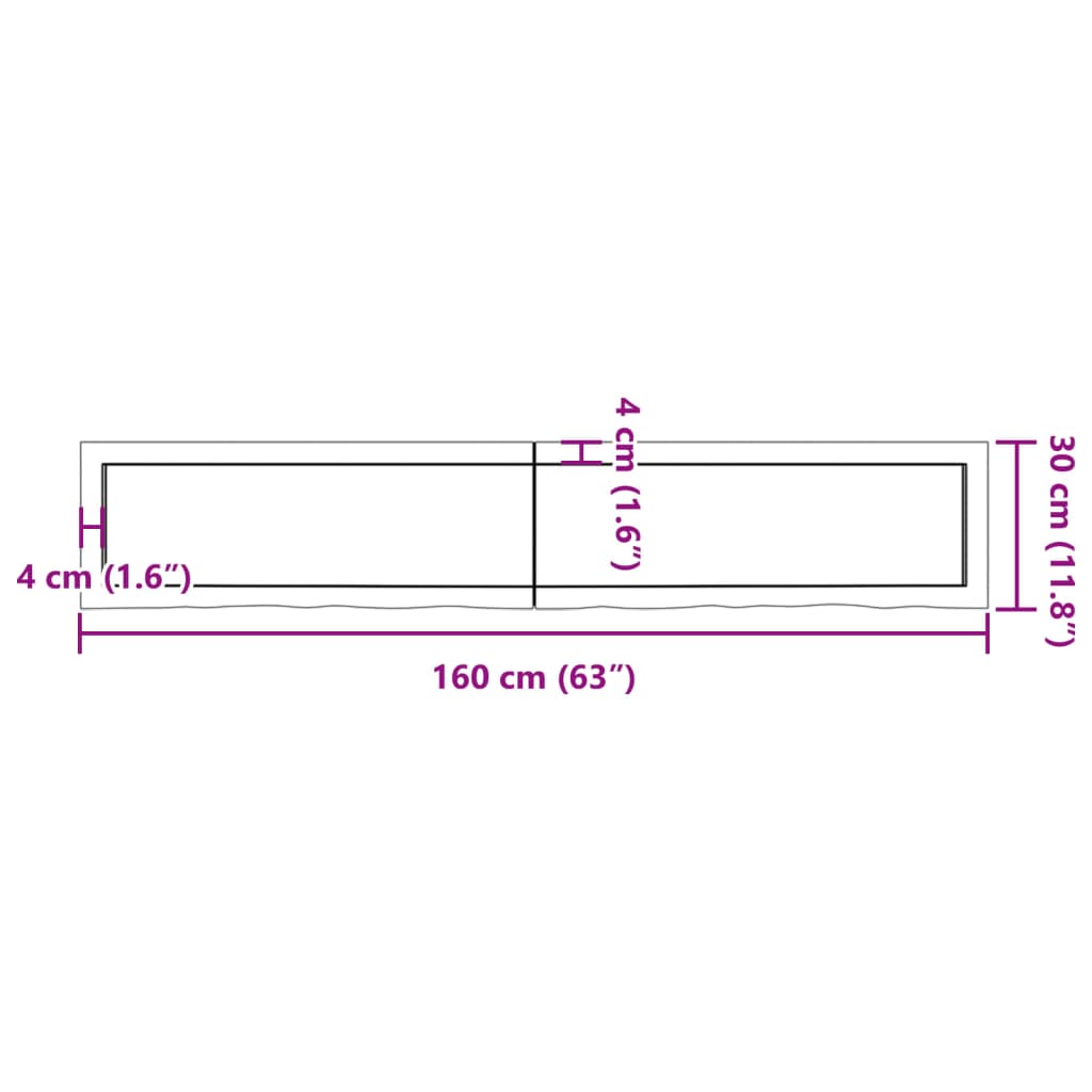 vidaXL Piano Bagno 160x30x(2-6) cm in Legno Massello Non Trattato