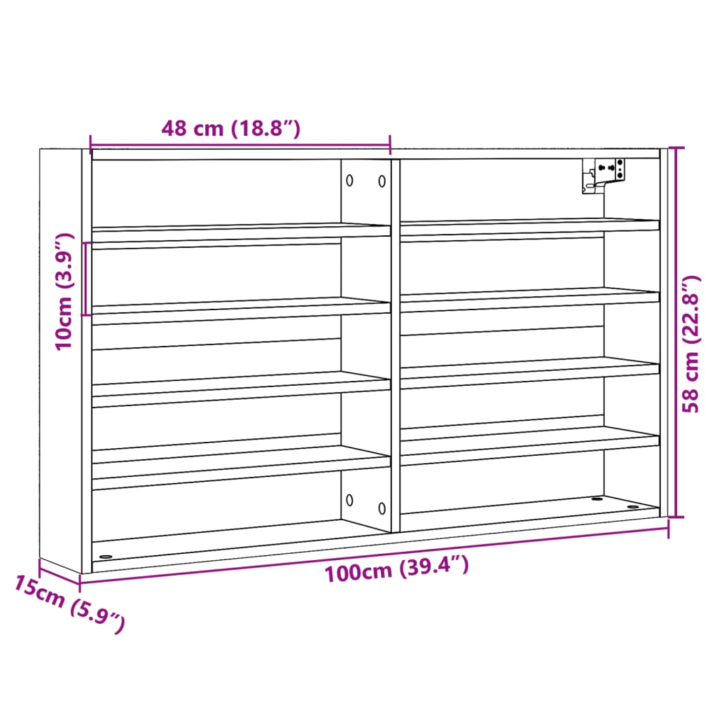 vidaXL Armadietto Vetrina Rovere Marrone 100x15x58cm Legno Multistrato